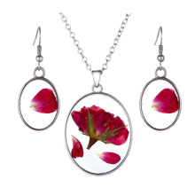 Environmental Alloy Pressed Dried Flower Sweater Real Rose Pendant Necklace